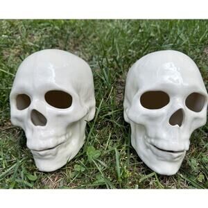 2 Vintage 1989 Scioto Ceramic Molds Halloween Scary Scull Luminary New!